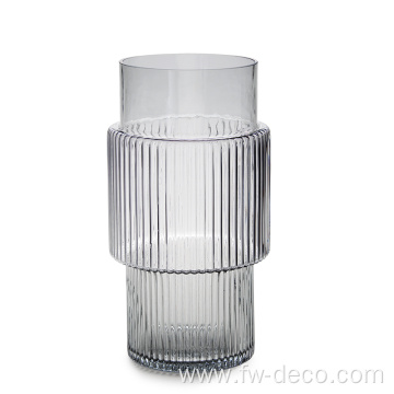 Wholesale clear Big Ribbed Glass Vase candle holder